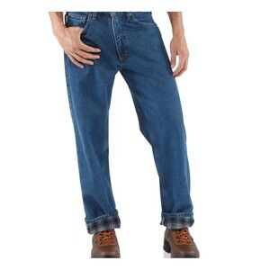 Carhartt Men's Relaxed Fit Straight Leg Flannel Lined Blue Jeans Size 46 x 30‎